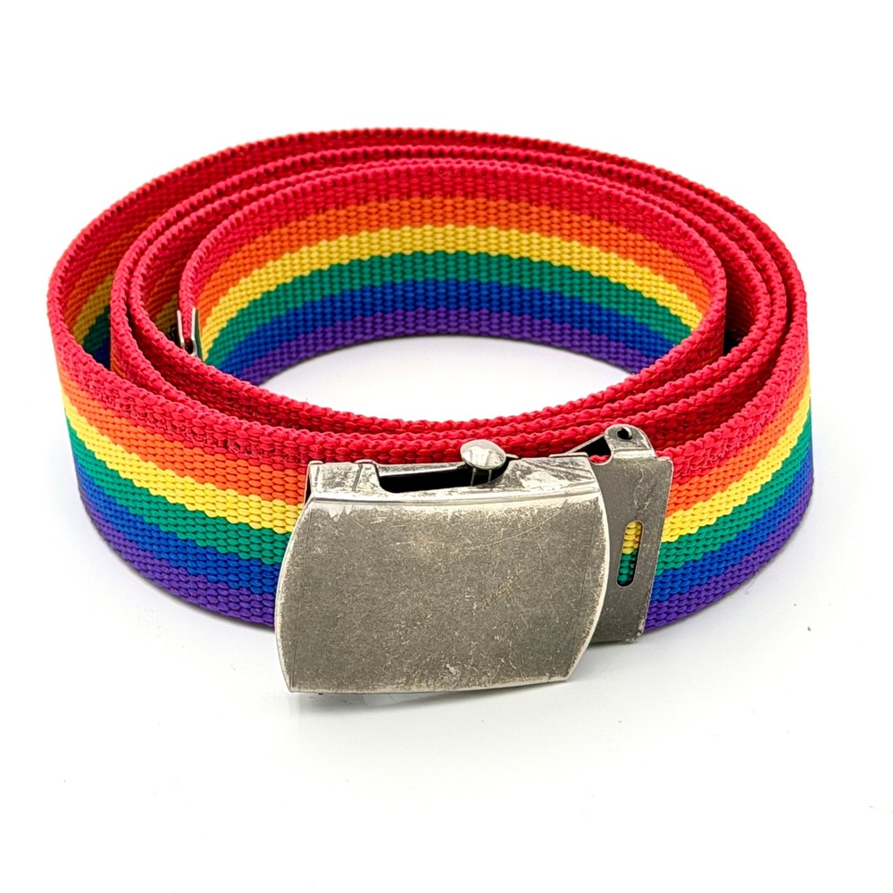 Rainbow Striped Canvas Web Belt Pride Adjustable Military Buckle LGBTQ+